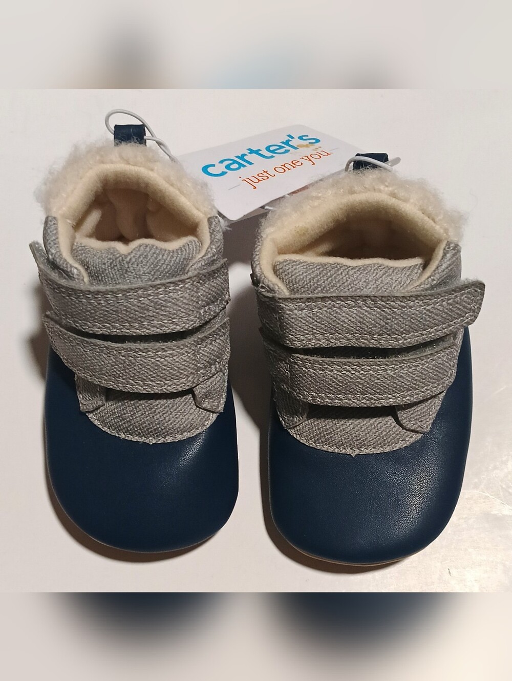Carter's Baby Boys Navy and Gray Soft Moccasin Booties 6-12 M Brand New